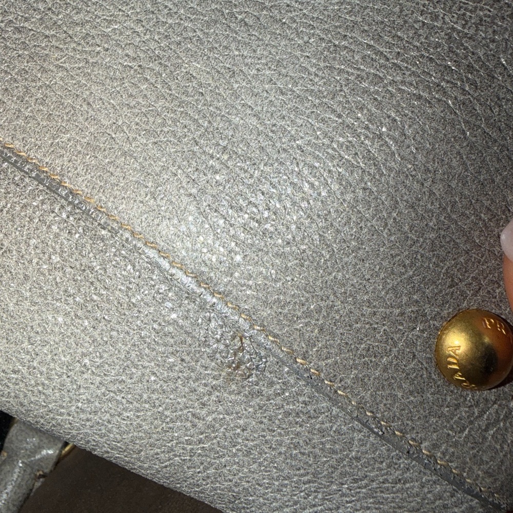 Prada Pebbled Leather Satchel in Light Silver with Gold Accents - Picture 14 of 16